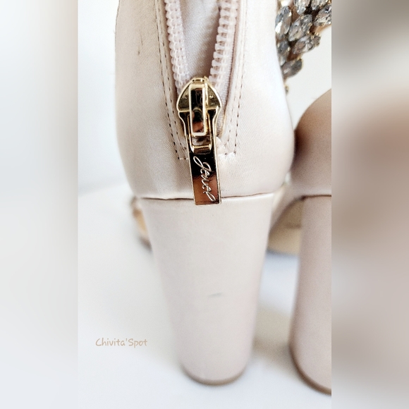 🆕️ Jewel Badgley Miscka Mayra Ankle Strap Sandals block heel - Champagne - 8 - Picture 13 of 14